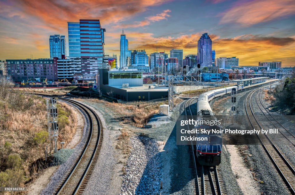 Raleigh NC Skyline and Train