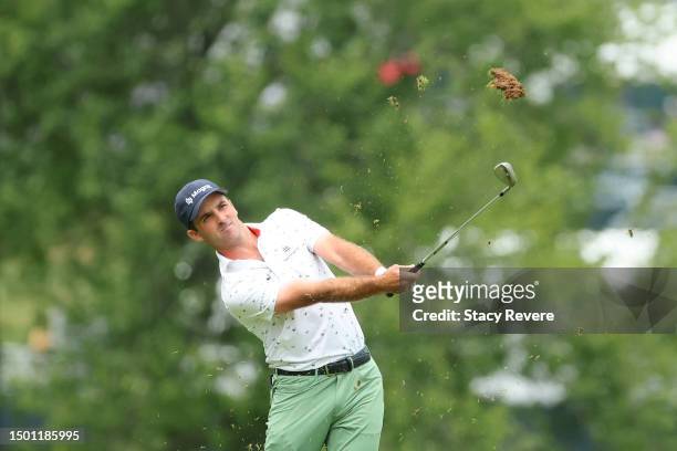 Denny McCarthy of the United States plays a second shot on the second hole during the third round of the Travelers Championship at TPC River...