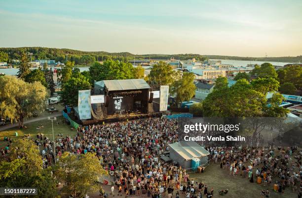 The Sounds performs at Kesärauha Festival 2023 at Linnanpuisto Park on June 18, 2023 in Turku, Finland.