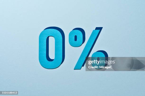 blue colored zero percent, paper craft - zero imagens e fotografias de stock
