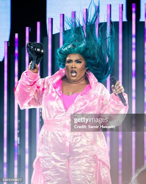 Lizzo performs on the Pyramid Stage on Day 4 of Glastonbury Festival 2023 on June 24, 2023 in Somerset, United Kingdom.