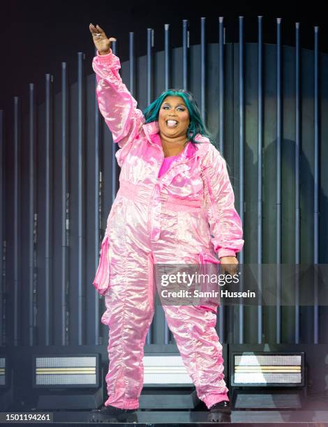 Lizzo performs on the Pyramid Stage on Day 4 of Glastonbury Festival 2023 on June 24, 2023 in Somerset, United Kingdom.