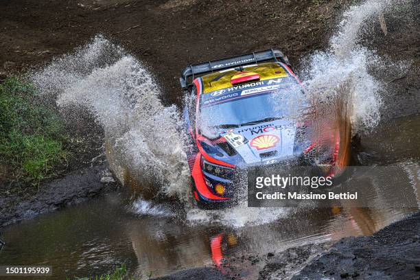 Dani Sordo of Spain and Candido Carrera of Spain compete with their Hyundai Shell Mobis WRT Hyundai i20 N Rally1 Hybrid during Day Three of the FIA...