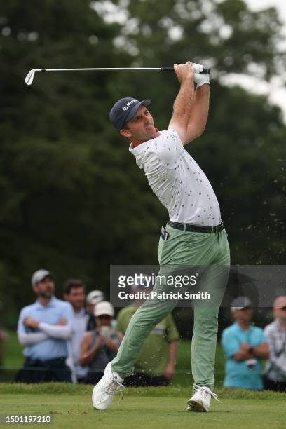 Denny McCarthy of the United States plays his shot from the fifth tee during the third round of the Travelers Championship at TPC River Highlands on...