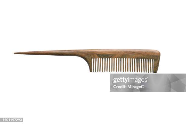 wooden hair comb with handle isolated on white - comb stock pictures, royalty-free photos & images