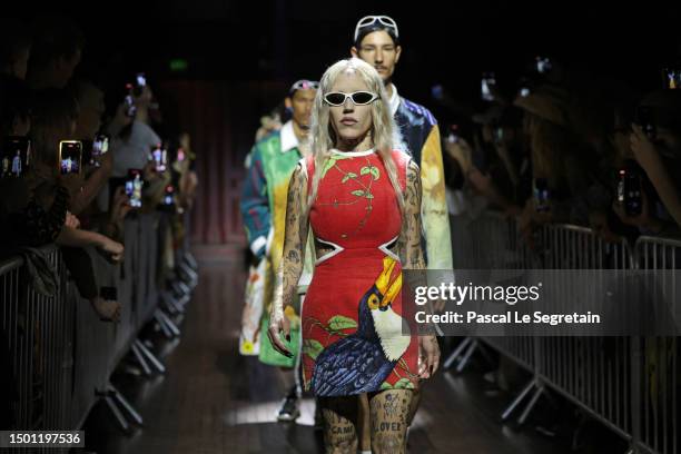 Brooke Candy walks the runway during the Marine Serre Menswear Spring/Summer 2024 show as part of Paris Fashion Week on June 24, 2023 in Paris,...