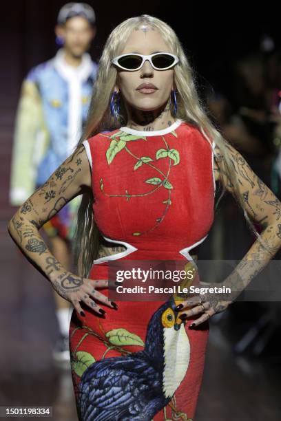 Brooke Candy walks the runway during the Marine Serre Menswear Spring/Summer 2024 show as part of Paris Fashion Week on June 24, 2023 in Paris,...