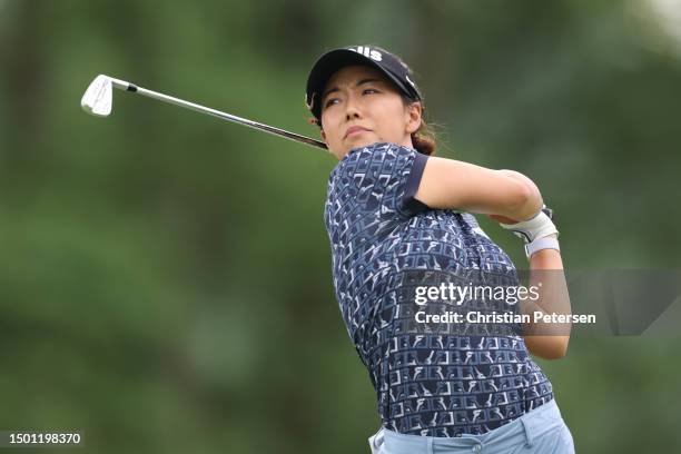 Jenny Shin of South Korea hits a tee shot on the 12th hole during the third round of the KPMG Women's PGA Championship at Baltusrol Golf Club on June...