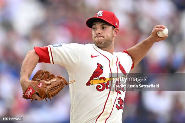 Steven Matz of the St. Louis Cardinals pitches during the MLB London Series match between the St. Louis Cardinals and Chicago Cubs at London Stadium...