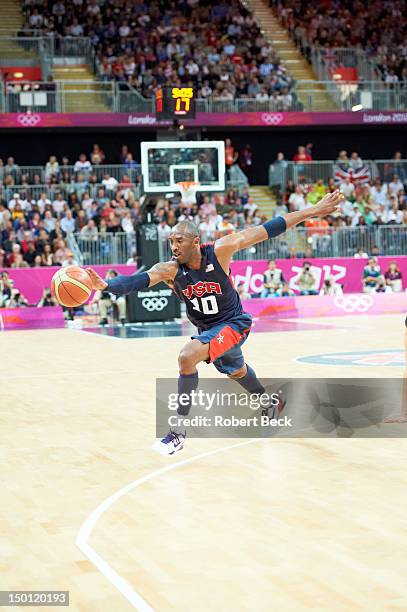 Summer Olympics: USA Kobe Bryant in action vs Argentina during Men's Preliminary Round - Group A game at Basketball Arena. London, United Kingdom...