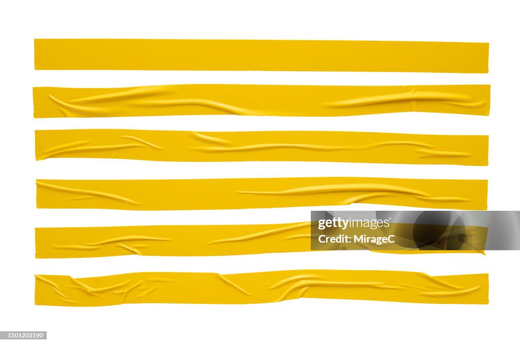 Yellow Duct Tape Long Strips Isolated on White