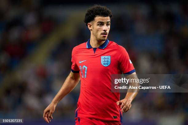 Curtis Jones of England looks on during the UEFA Under-21 Euro 2023 Group C match between Czechia and England at Batumi Arena on June 22, 2023 in...