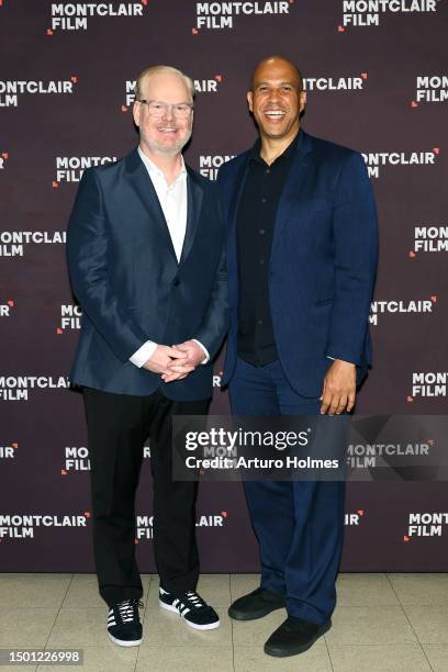 Jim Gaffigan and Sen. Cory Booker attend “An Evening with Stephen Colbert and Jim Gaffigan” at Newark’s NJPAC as part of the inaugural North to Shore...