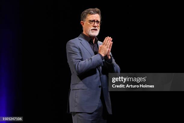 Stephen Colbert speaks onstage during “An Evening with Stephen Colbert and Jim Gaffigan” at Newark’s NJPAC as part of the inaugural North to Shore...