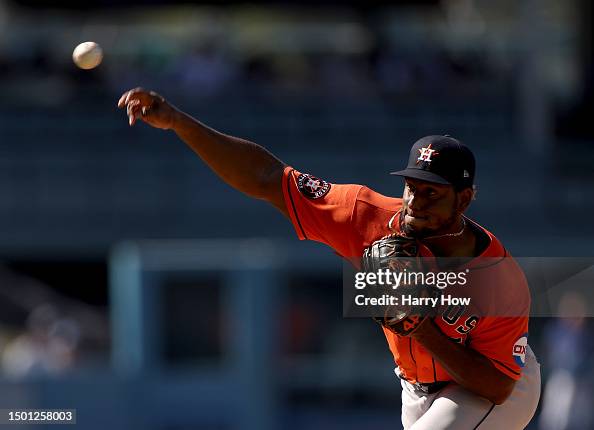 Ronel Blanco of the Houston Astros pitches against the Los Angeles ...