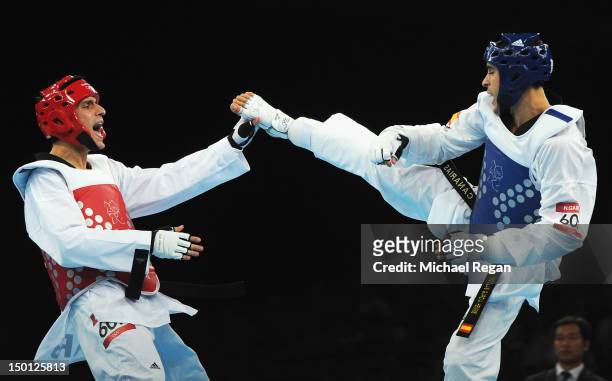 Sebastian Eduardo Crismanich of Argentina competes against Nicolas Garcia Hemme of Spain in the Men's -80kg Taekwondo Gold Medal Final on Day 14 of...
