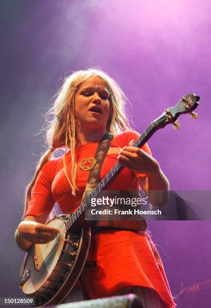 Singer Solveig Heilo of the band Katzenjammer performs live during a concert at the Zitadelle Spandau on August 10, 2012 in Berlin, Germany.