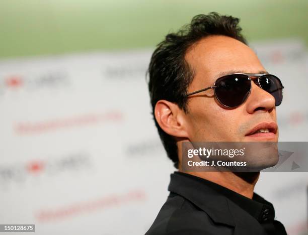 Singer Marc Anthony speaks to the media during the Maestro Cares Foundation Benefit at El Museo Del Barrio on August 9, 2012 in New York City.