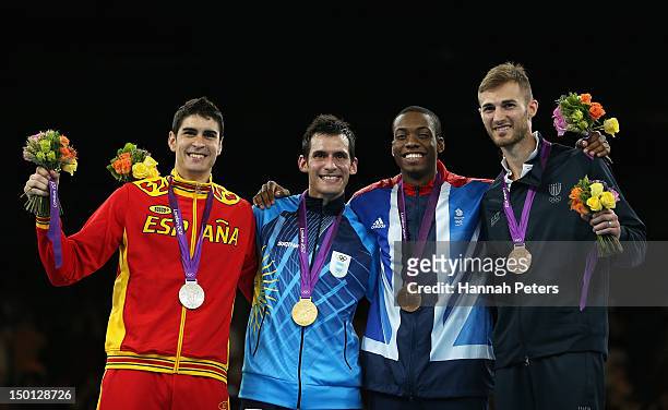 Silver medallist Nicolas Garcia Hemme of Spain, Gold medallist Sebastian Eduardo Crismanich of Argentina, Bronze medallists Lutalo Muhammad of Great...