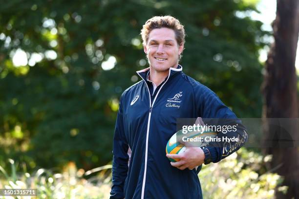 Co-captain James Slipper poses during the Australian Wallabies Rugby Championship squad announcement at Sanctuary Cove on June 25, 2023 in Gold...