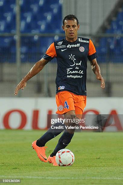 Vitorino Hilton of Montpellier Herault SC in action during the Ligue 1 match between Montpellier Herault SC and Toulouse FC at Stade de la Mosson on...
