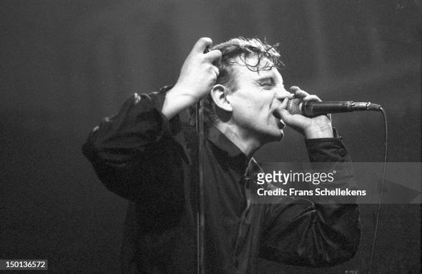 23rd FEBRUARY: Mark E. Smith from The Fall performs live on stage at the Paradiso in Amsterdam, Netherlands on 23rd February 1987.