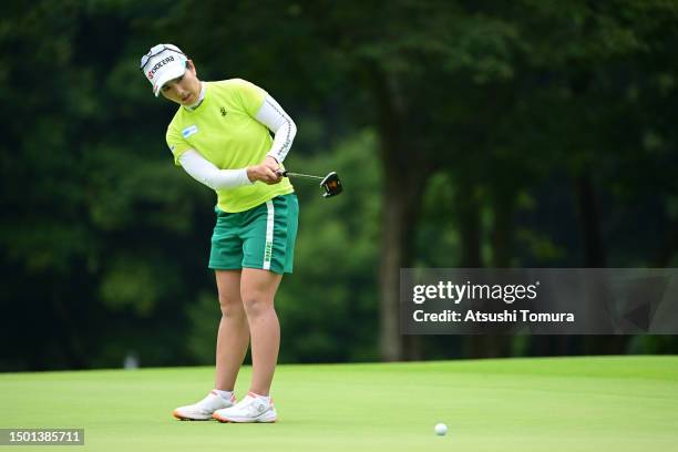 Ritsuko Ryu of Japan attempts a putt on the 12th green during the final round of Earth Mondahmin Cup at Camellia Hills Country Club on June 25, 2023...