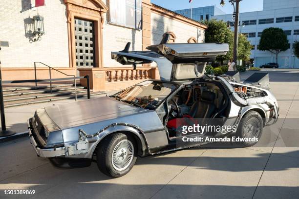 Replica of the DeLorean time machine is seen at the Film Independent Live Read of “Back To The Future” at the Wallis Annenberg Center for the...