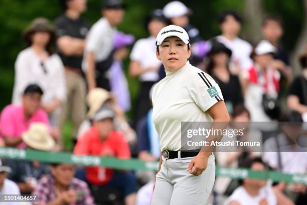 Jiyai Shin of South Korea reacts after holing out on the 18th green during the final round of Earth Mondahmin Cup at Camellia Hills Country Club on...