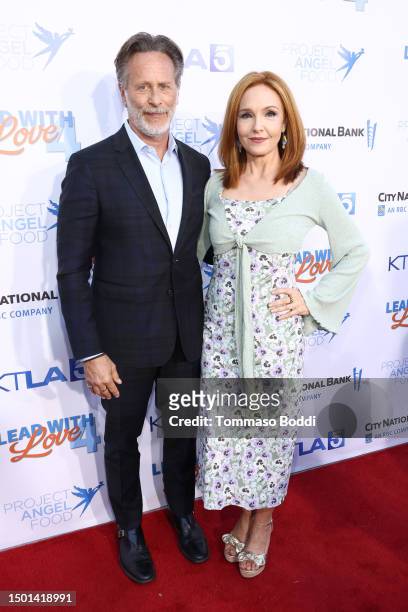 Steven Weber and Amy Yasbeck attend Project Angel Food's Lead with Love 4 - A Fundraising Special on KTLA at KTLA 5 on June 24, 2023 in Los Angeles,...