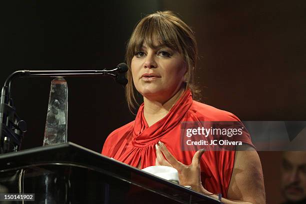 Singer Jenni Rivera speaks during the 27th Annual Imagen Awards at The Beverly Hilton Hotel on August 10, 2012 in Beverly Hills, California.