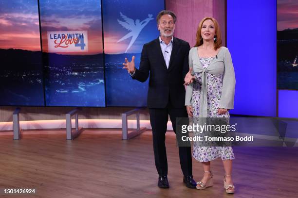 Steven Weber and Amy Yasbeck speak onstage during Project Angel Food's Lead with Love 4 - A Fundraising Special on KTLA at KTLA 5 on June 24, 2023 in...