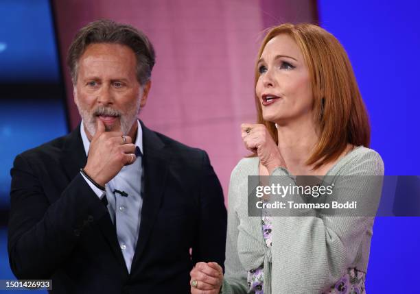 Steven Weber and Amy Yasbeck speak onstage during Project Angel Food's Lead with Love 4 - A Fundraising Special on KTLA at KTLA 5 on June 24, 2023 in...