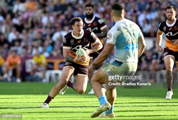 Kobe Hetherington of the Broncos in action during the round 17 NRL match between Brisbane Broncos and Gold Coast Titans at Suncorp Stadium on June...