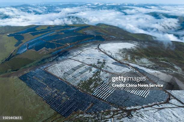 Aerial view of the first phase of Kela photovoltaic power station, the world's largest hydro-solar complementary power station on the Yalong River on...