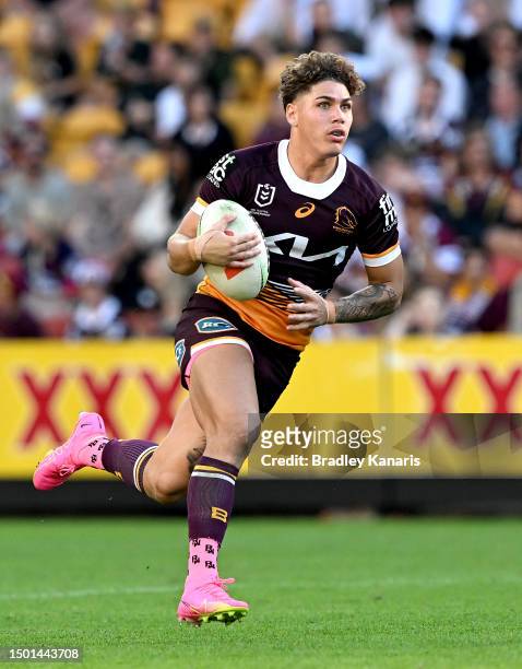 Reece Walsh of the Broncos in action during the round 17 NRL match between Brisbane Broncos and Gold Coast Titans at Suncorp Stadium on June 25, 2023...