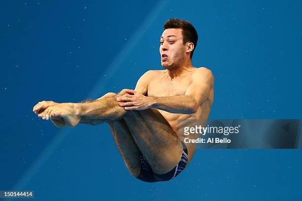 Nicholas McCrory of the United States competes in the Men's 10m Platform Diving Semifinal on Day 15 of the London 2012 Olympic Games at the Aquatics...