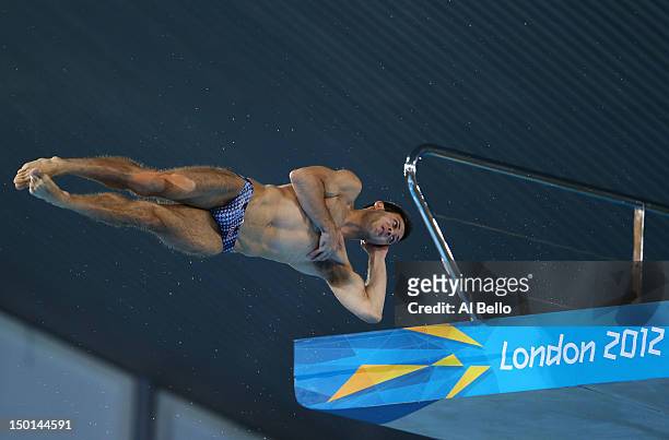 Nicholas McCrory of the United States competes in the Men's 10m Platform Diving Semifinal on Day 15 of the London 2012 Olympic Games at the Aquatics...