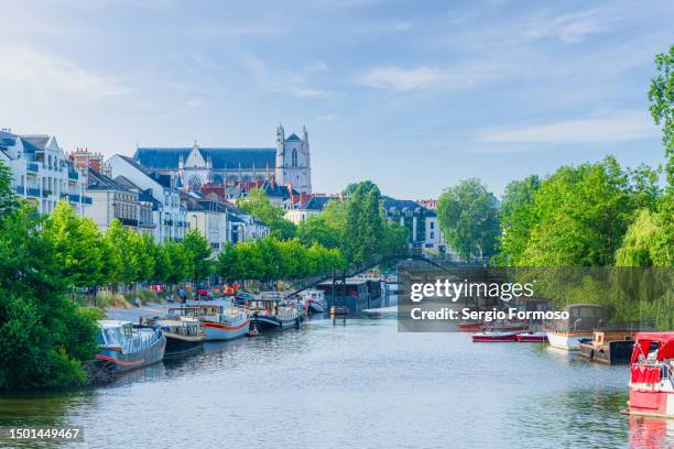 view of the erdre, nantes city, france - kathedrale von nantes stock-fotos und bilder