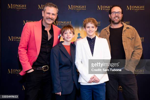 Bernard Curry, Fox Curry, Banjo Curry and Sullivan Stapleton attends the opening night of "MIDNIGHT - The Cinderella Musical" at Comedy Theatre on...