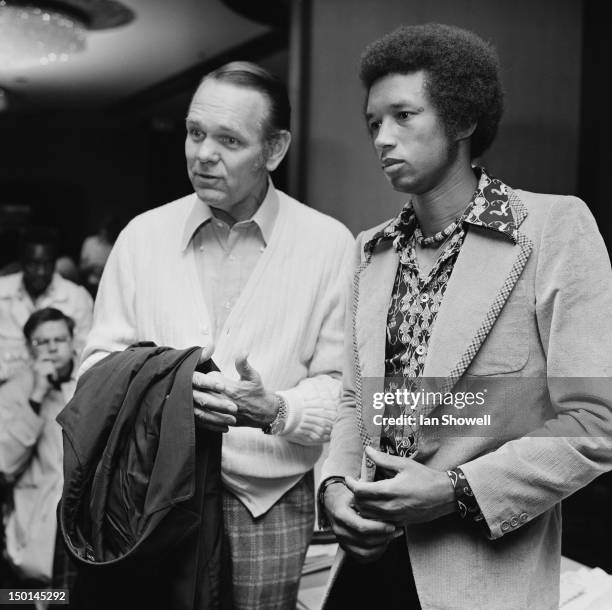 Executive Director of the Association of Tennis Professionals , Jack Kramer and American tennis player Arthur Ashe at a meeting of the ATP in London,...