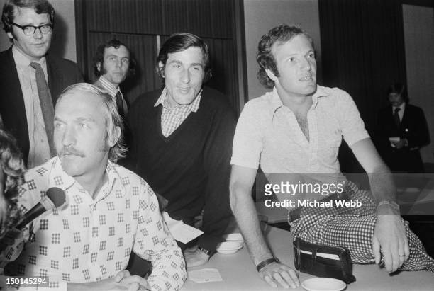 Tennis players Stan Smith, Ilie Nastase and Tom Okker at a meeting of the Association of Tennis Professionals in London, 20th June 1973. The meeting...