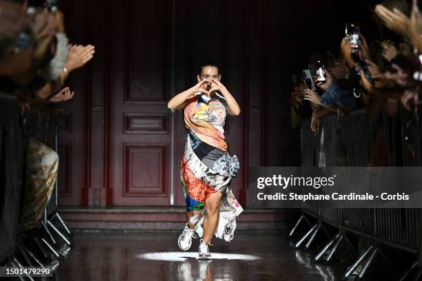 Fashion designer Marine Serre walks the runway during the Marine Serre Menswear Spring/Summer 2024 show as part of Paris Fashion Week on June 24,...