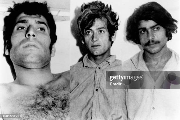 Picture of the three Palestinians captured by German police on the Fürstenfeldbruck Air Base, on September 06, 1972 in Munich after the failed action...