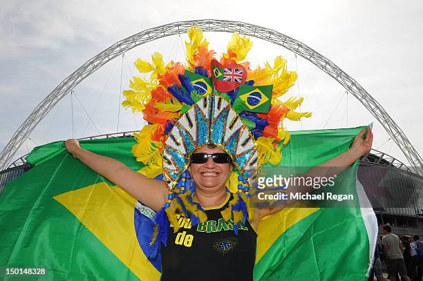 Fan enjoys the atmosphere ahead of the Men's Football Final between Brazil and Mexico on Day 15 of the London 2012 Olympic Games at Wembley Stadium...