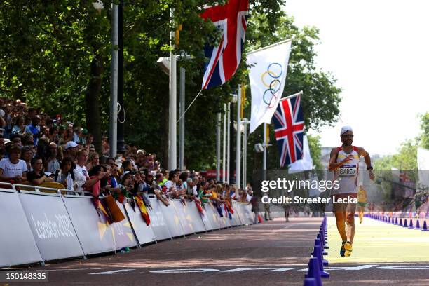 Jesus Angel Garcia of Spain competes during the Men's 50km Walk on Day 15 of the London 2012 Olympic Games on The Mall on August 11, 2012 in London,...
