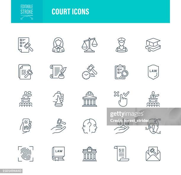 ilustraciones, imágenes clip art, dibujos animados e iconos de stock de trazo editable de iconos de corte - judiciary committee