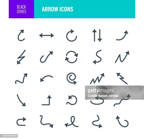 arrows curved icon set - curly arrow stock illustrations