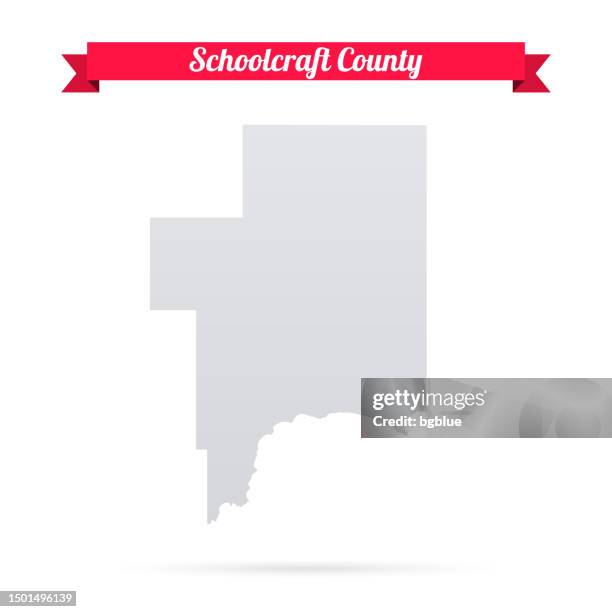 schoolcraft county, michigan. map on white background with red banner - upper peninsula stock illustrations