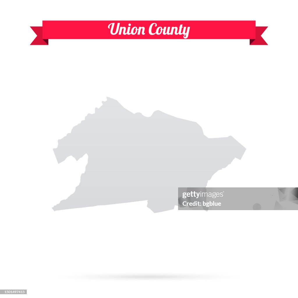 Union County, New Jersey. Map on white background with red banner
